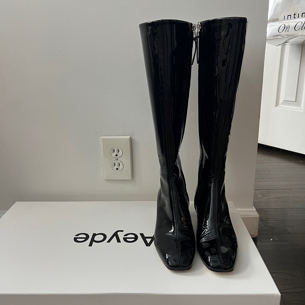 Aeyde Marty Black Patent Leather Boots